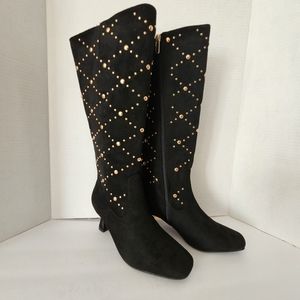 Cato Knee High Boot size 7M Black with Gold Embellishments, NWOT
